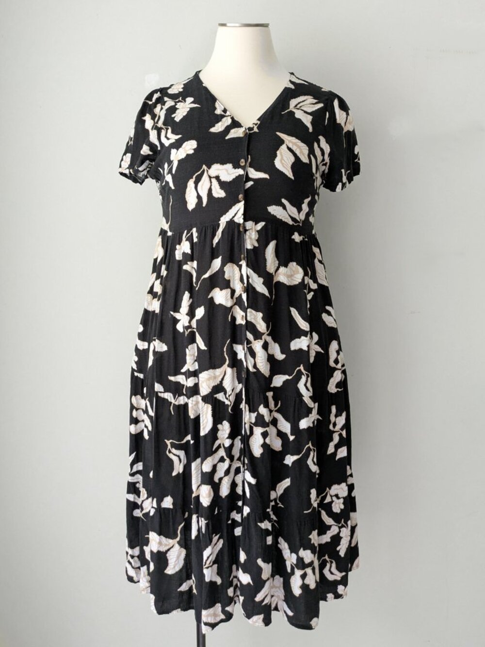 Sonoma Black Floral Tiered Midi Shirt Dress Sundress XL - Picture 2 of 8